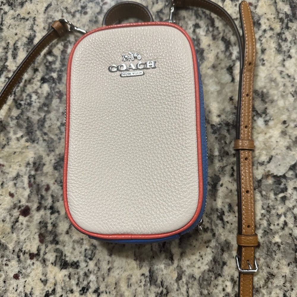 Coach White Blue and Orange Pebbled Leather Crossbody